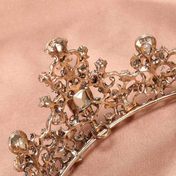 Stor barock krona, färgglad strass kristall rund krona Vintage bronslegering Tiara