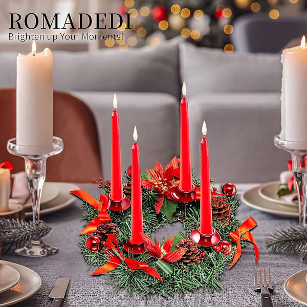Adventskrans Konstgjord Ljusstake - Julkrans med 4 Ljusstakar（Röd, 30 cm） Red
