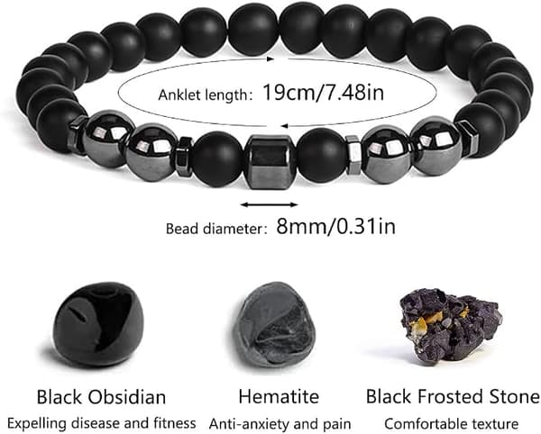 2 stk. Anti-hævelse Sort Obsidian Ankelkæde Angstkontrol Magnetfelt Terapi Ankelkæde