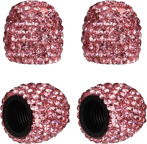 4 stk. dekkventilhetter, håndlagde rhinestones glitrende bildekkhetter Bling ventilspindelhetter (rosa)