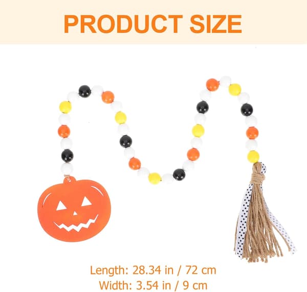 Halloween træperleguirlande med rustikke bondegårdsperler Boho bedeperler (græskar) color 2