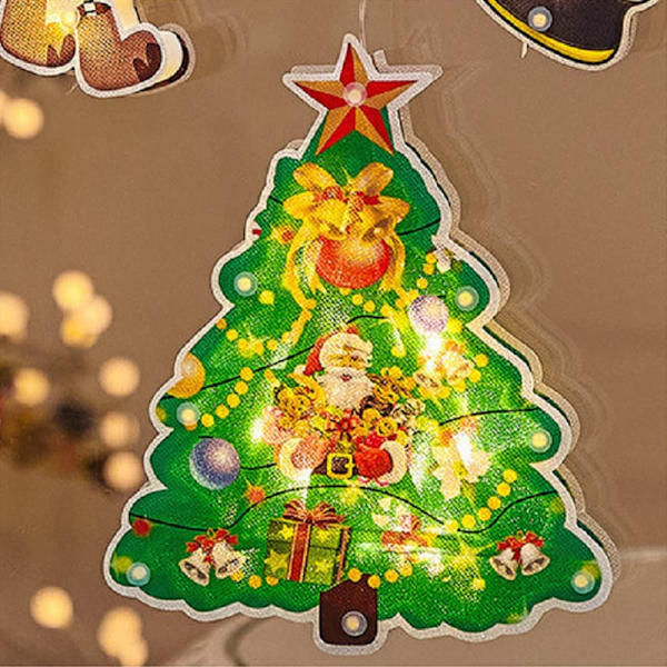 6 st juldekorationer med LED-ljus, fönsterhängande julstartljus med sugkopp, LED-fönsterljus