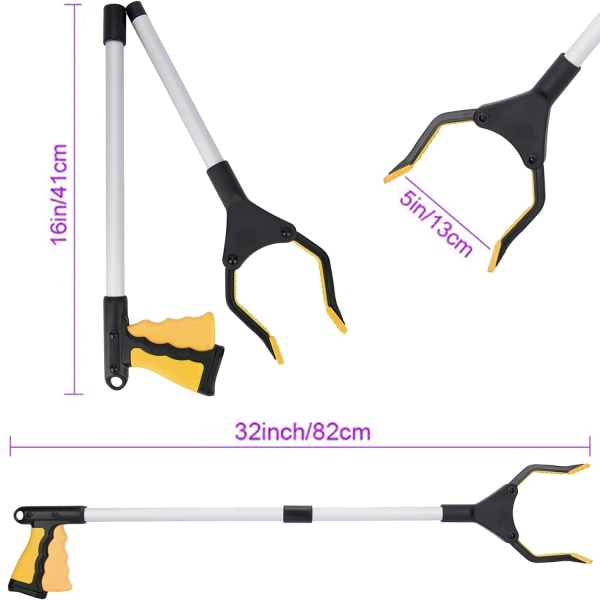 Sopskyffel med griparm, 81 cm långt skräpplockningsverktyg, skräpplockningsverktyg (gul) yellow