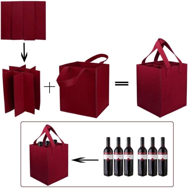 Filtvinpåse, 6 flaskor vinpåsar, flaska med bärbart vin, lövpåse med separator (röd)