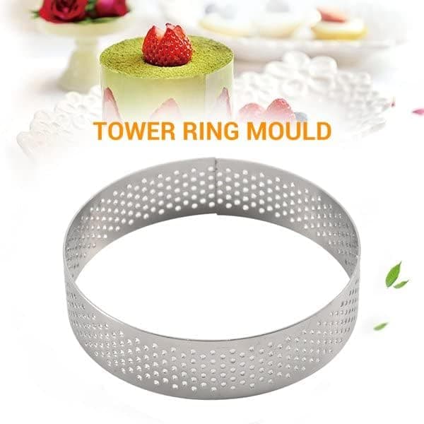 Pakke med 5 perforerte kakeringer for baking, non-stick rund metall kakeform sirkel cupcake 8 cm