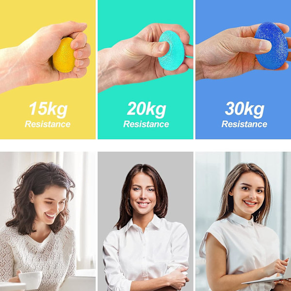 3-pack Anti-stressbollar, Stressbollar med olika hårdhet, Handrehabbollar