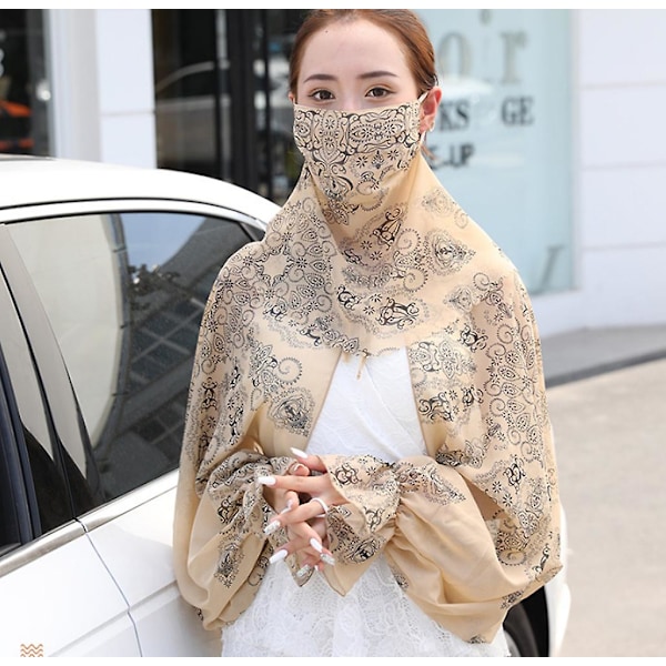 Kvinnors Chiffon Långärmad Anti-UV-kappa med Mask Finger Hole Sjal brown