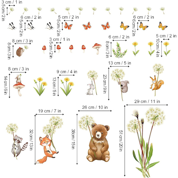 Pusteblomma djur väggdekaler räv väggdekaler för barnkammare
