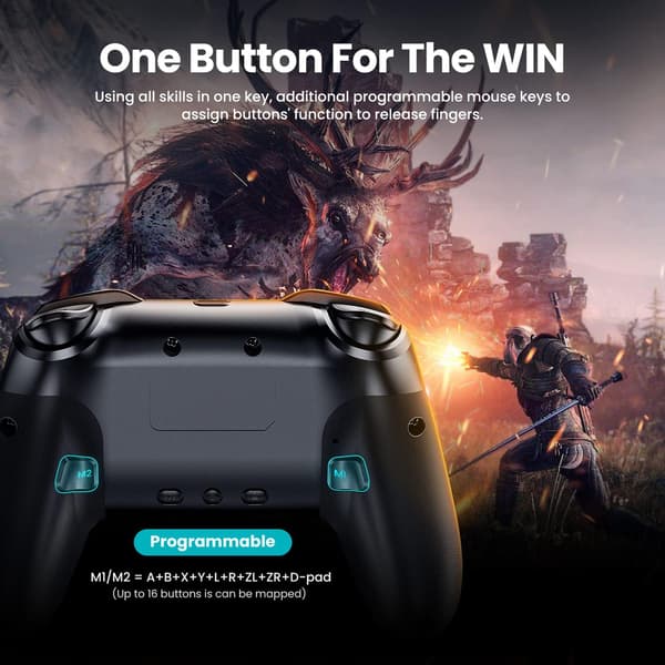 Trådløs controller til Switch/Switch Lite/OLED/PC, Gamepad med enkeltknaps-parring, 9-farvet RGB LED og 800mAh batteri
