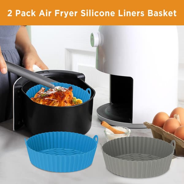 2 stk. Airfryer Silikon Bakeform 20,5 cm Rund Gjenbrukbar Silikon (Blå+Grå) color 2