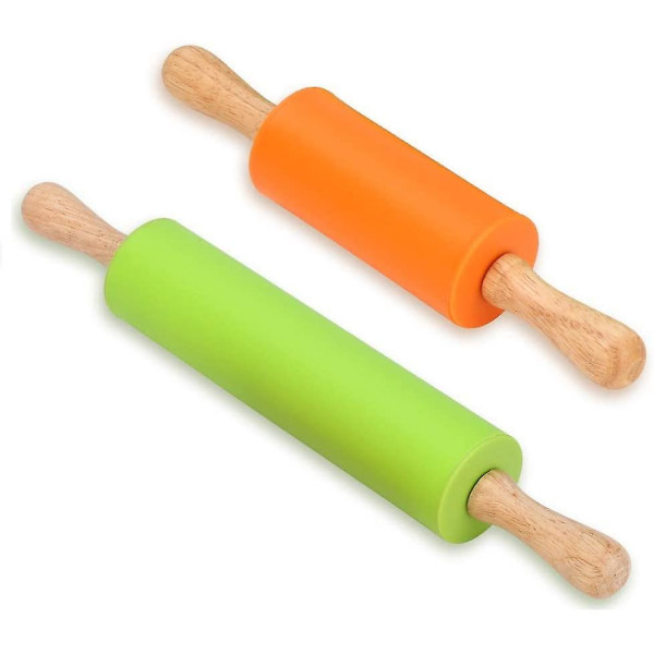 Silikonkavel - Degvals för pizza, kakor med trähandtag 2-pack (mini & medium storlek)