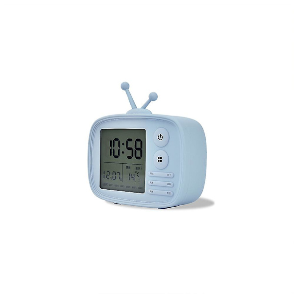 Retro TV väckarklocka LED digital väckarklocka stor display med kalender Blue