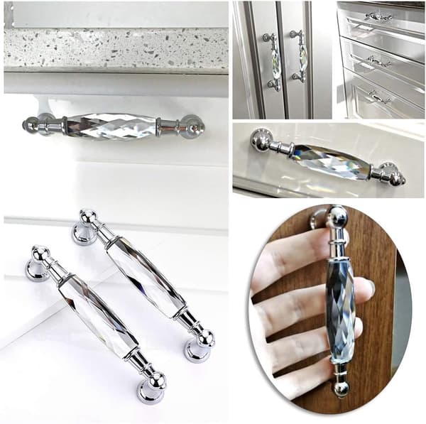 2 stk. krystal skuffegreb garderobe køkkendørknop skabstræk dørgreb (sølv, stor) silver Large