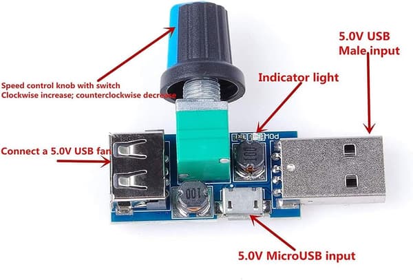 3 stk. USB-ventilatorhastighedsregulator, Mini DC 4-12V til 2,5-8V 5W regulator hastighedskontrolknap med afbryder