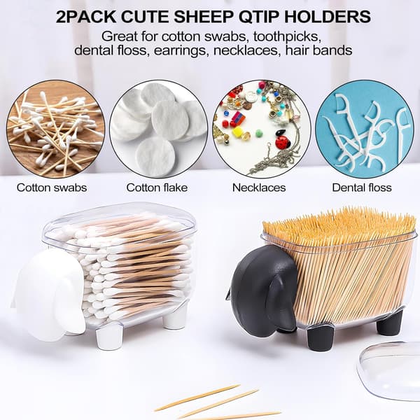 2 stk Q-tips-holderdispenser, saueformet bomullsholder, baderomsbeholdere for bomullspinner, bomullspads