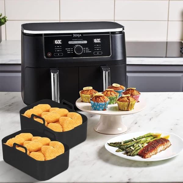 Silikonegryde, 2 STK Genanvendelige Airfryer-indsatser, Airfryer-tilbehør, Sort Black