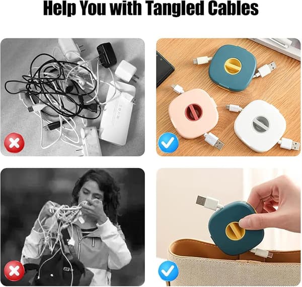 6 stk. USB-kabel Anti-Tangle Organizer Box Strækbar Ledningsorganisator (Tilfældig farve)