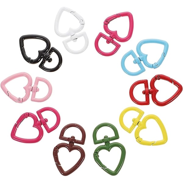 10-pack hjärtformade nyckelringar med karbinhake (slumpmässig färg)