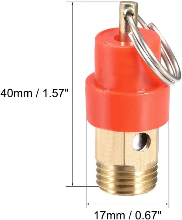 Säkerhetsventil Luftkompressor Tryckavlastningsventil, G1/4 Hane, 115PSI Inställt Tryck, Röd Hatt, 1Pack