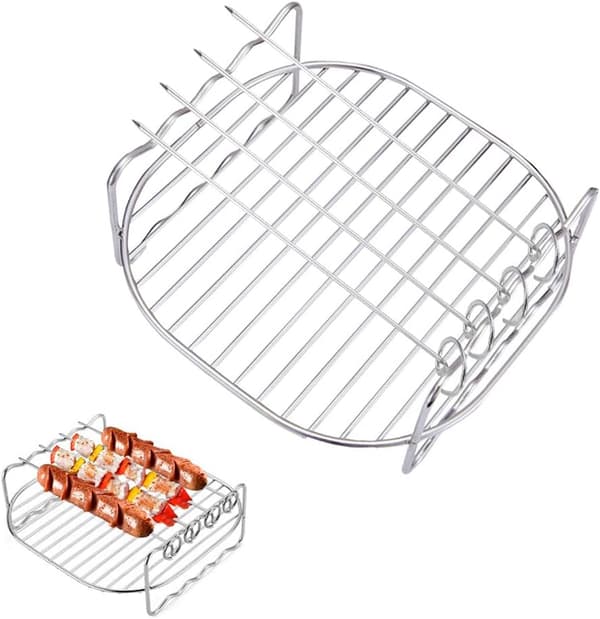Airfryer Dobbeltlagsstativ med 4 Spyd, 6,8 Tommer Rustfrit Stål Airfryer Grillpande
