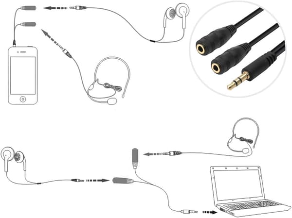 3,5 mm hovedtelefon-øretelefonstik splitterkabel (sort) Black