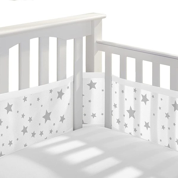 Babysängsskydd, Anti-Airflow 3D Mesh Foder, Andningsbar Spjälsängs Kant（Stjärnor）