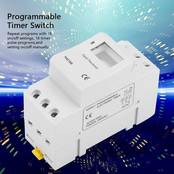 THC15A 220-240VAC 16A Digital Programmerbar DIN-skinne Timerkontakt