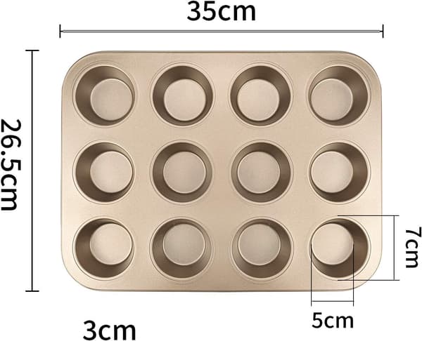2 stk. bageplade til muffins, non-stick belagt, kulstofstål - guld Gold