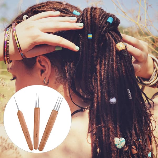 3 stk. 0,75 mm dreadlock heklenål bambus dreadlocks nål vevingshekling