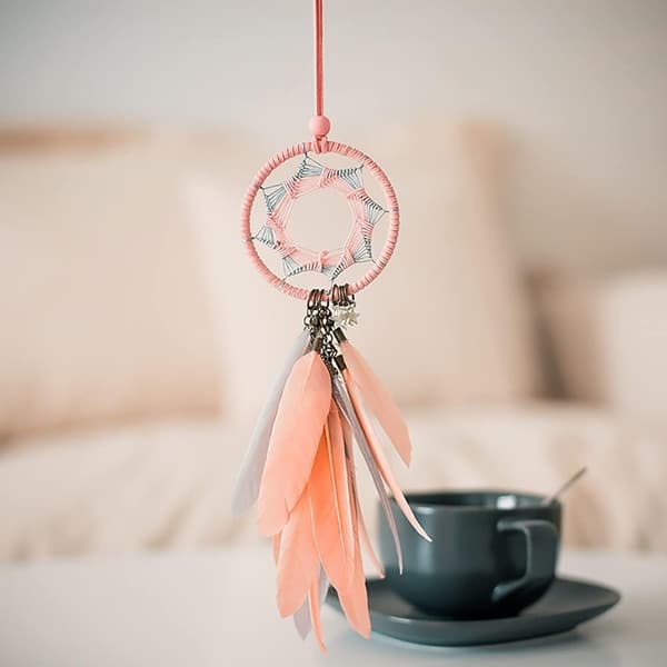 Fjer Drømmefanger Dekorativ Ornament Vævning Pink (Uden Lys)
