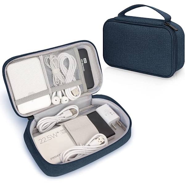 Kabelväska, stor elektronisk väska, arrangör för elektroniska tillbehör, reseväska för kabel, USB-powerbank (blå) blue