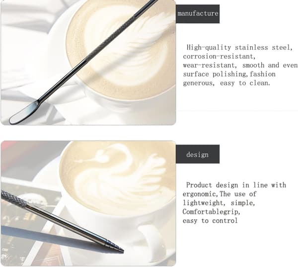Sæt med 3 Barista kaffe latte dekorationspenne i rustfrit stål