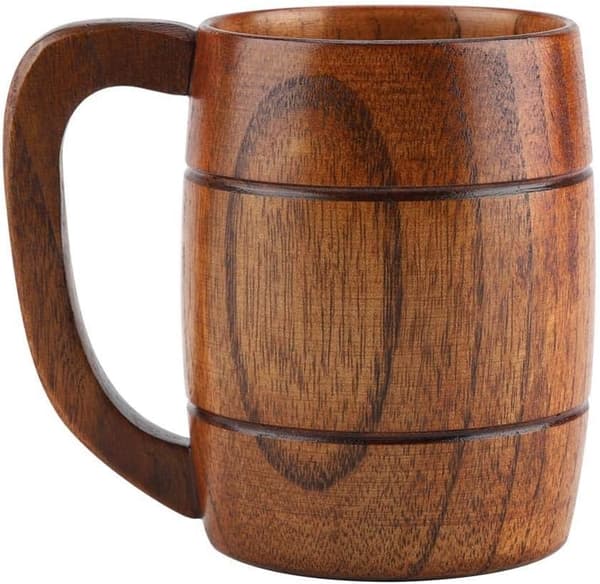350 ml ølkrus i træ, retro drikkevarer med håndtag til vin/kaffekop