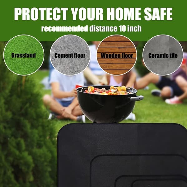 3-lags stor sort rektangulær bålfadsmåtte grillbeskyttelse til grill, græs, terrasse foldbar - Størrelse 35 x 34 cm 350*340mm