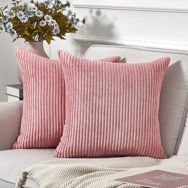 Set om 2 randiga manchester kuddfodral mjuka kuddfodral för soffa (16 tum, persika rosa) Peach Pink 40*40