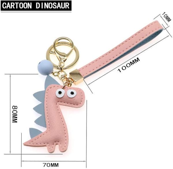 2 stk. Dinosaur Nøgleringe i Læder, Nøgleringe med Nyhedspung Charm (Abrikos+Blå) color 2