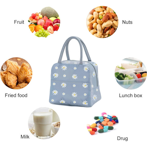 1 bärbar lunchväska, antisugande lunchväska, marguerite picknickväska, toteväska, isolerad lunchväska