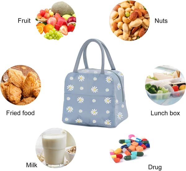 1 bærbar lunsjpose, anti-sug lunsjpose, margeritt piknikpose, tote bag, isolert lunsjpose