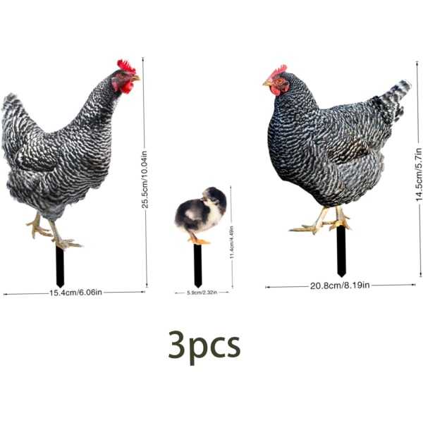Akryl kyckling familj trädgårdsstake, trädgårdsdjur prydnad, en familj på 3, utomhusgård dekorativ