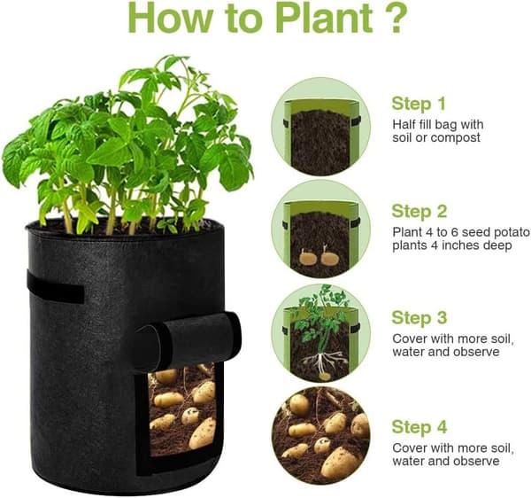 2-pack växtpåsar, trädgårdspotatisodlingspåsar, växtkrukor (10 gallon, svart) black l
