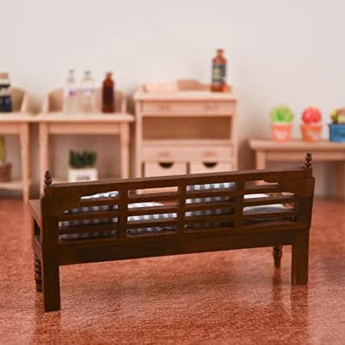1:12 Miniature Bænk Sofa Træstol med Hynder Minihus Møbeltilbehør