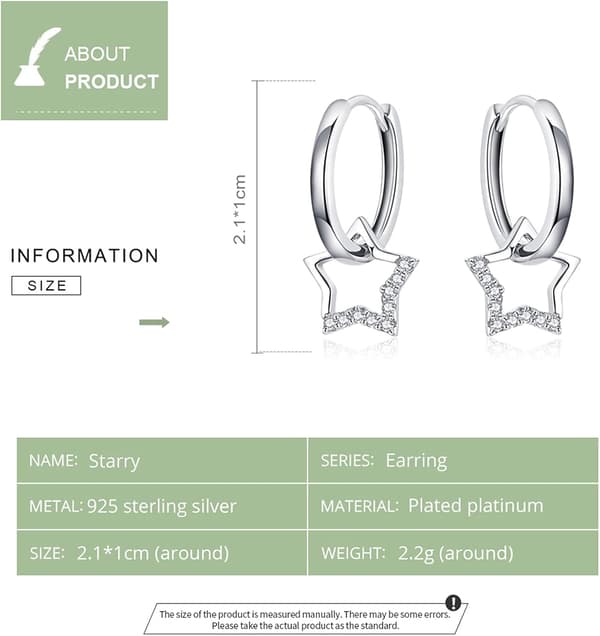 925 Sterling Sølv Stjerne Hoop Dame Charm Øreringe Hypoallergene Pigeøreringe