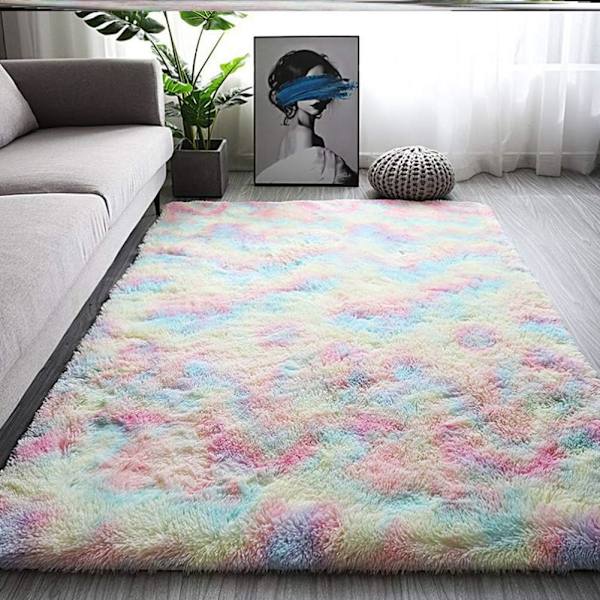 Mjuk flickrum matta, sammet regnbåge lurvig zon matta för barn babyrum (0,8*1,2m) 0.8*1.2m