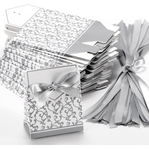 Paket med 50 presentaskar med band (silver)