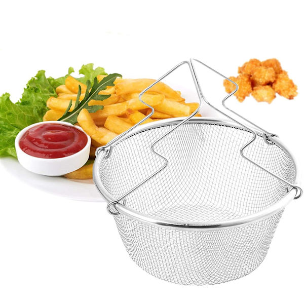 Fritöskorg, hopfällbar sil i rostfritt stål