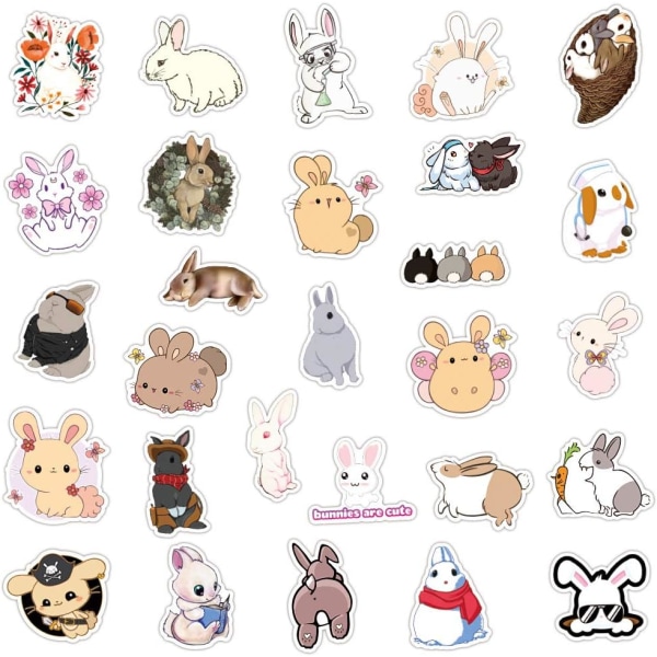 Kanin klistermärken för bärbar dator 50 st, söta kanin klistermärken för vattenflaska tecknade kanin klistermärken, skateboard
