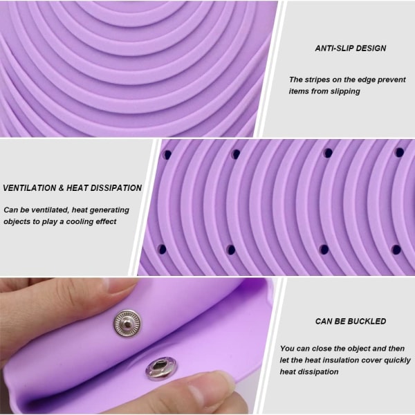 Bärbar värmebeständig silikonväska för håruträtning (lila) Purple