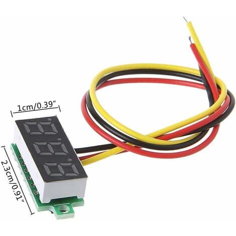 4-delt mini voltmeter, digital DC voltmeter 0,28 tommer, 0-100V DC panel 3-leder spenningstester LED-skjerm, mini voltmeter instrumenttester