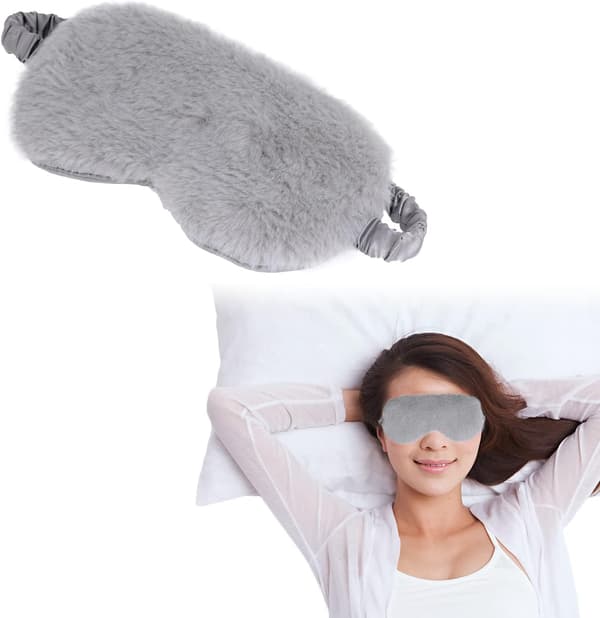 Silke øye kanin plysj sovemaske reise bærbar med elastisk stropp for kvinner og menn (grå)