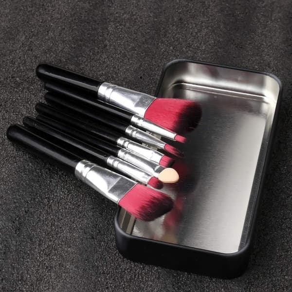 7-delt makeupbørstesæt, foundation øjenbryn eyeliner børste - pink med etui (sort) Black